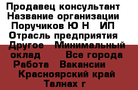 Продавец-консультант › Название организации ­ Поручиков Ю.Н., ИП › Отрасль предприятия ­ Другое › Минимальный оклад ­ 1 - Все города Работа » Вакансии   . Красноярский край,Талнах г.